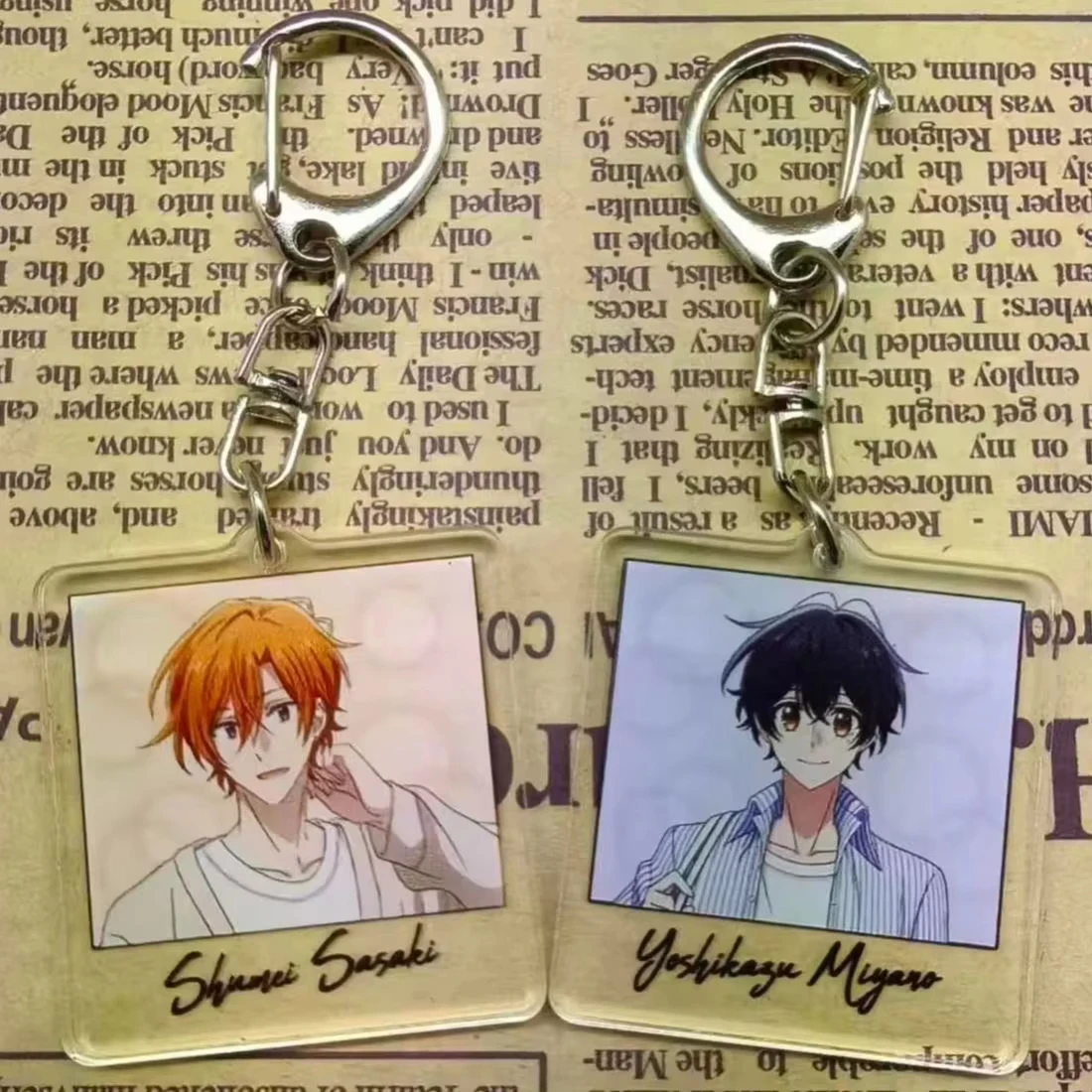 2Pcs/Set Anime Sasaki and Miyano Acrylic Keychain, Square Photo Pendant Keyring, Backpack Decor Accessories, BL Manga Fans Gifts