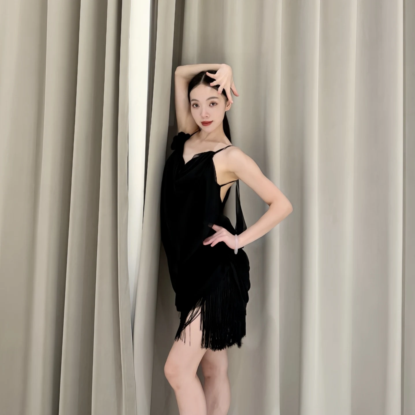 Latin Dance Dress Women Competition Clothing Black Fringe Dress Mesh Tops Tassel Skirt Practice Suit Cha Cha Rumba Wear DNV24281