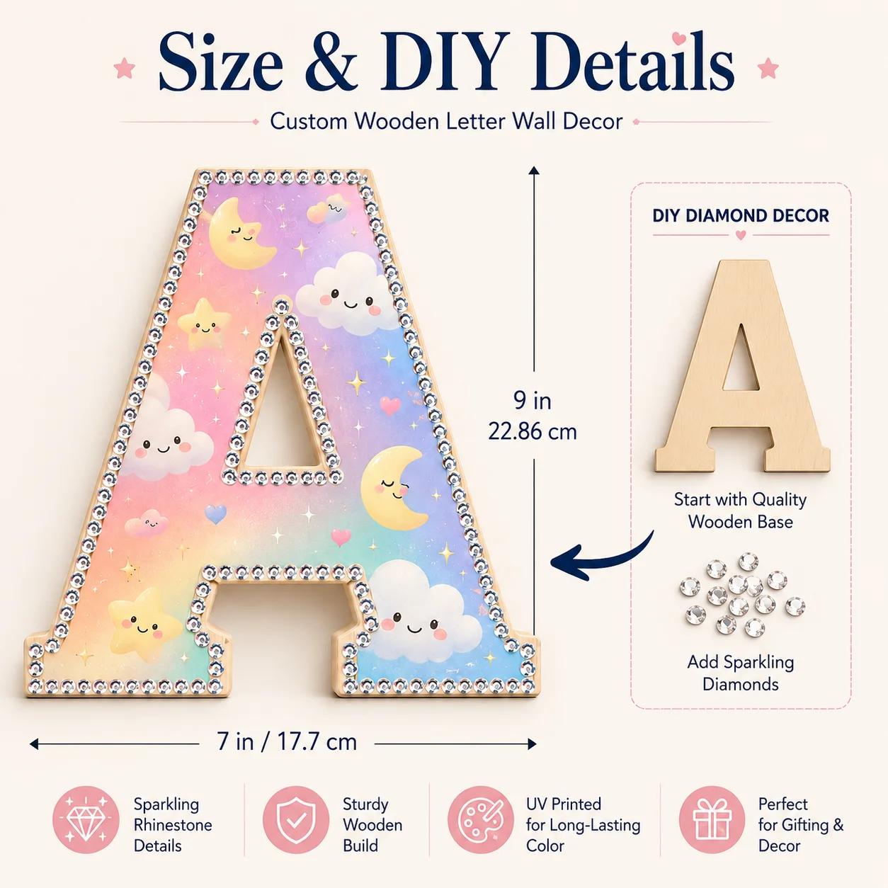Custom Wooden Letter Wall Decor DIY Diamond Painting Letter Decor Personalized Initial Sign for Kids Room Nursery Birthday Gift
