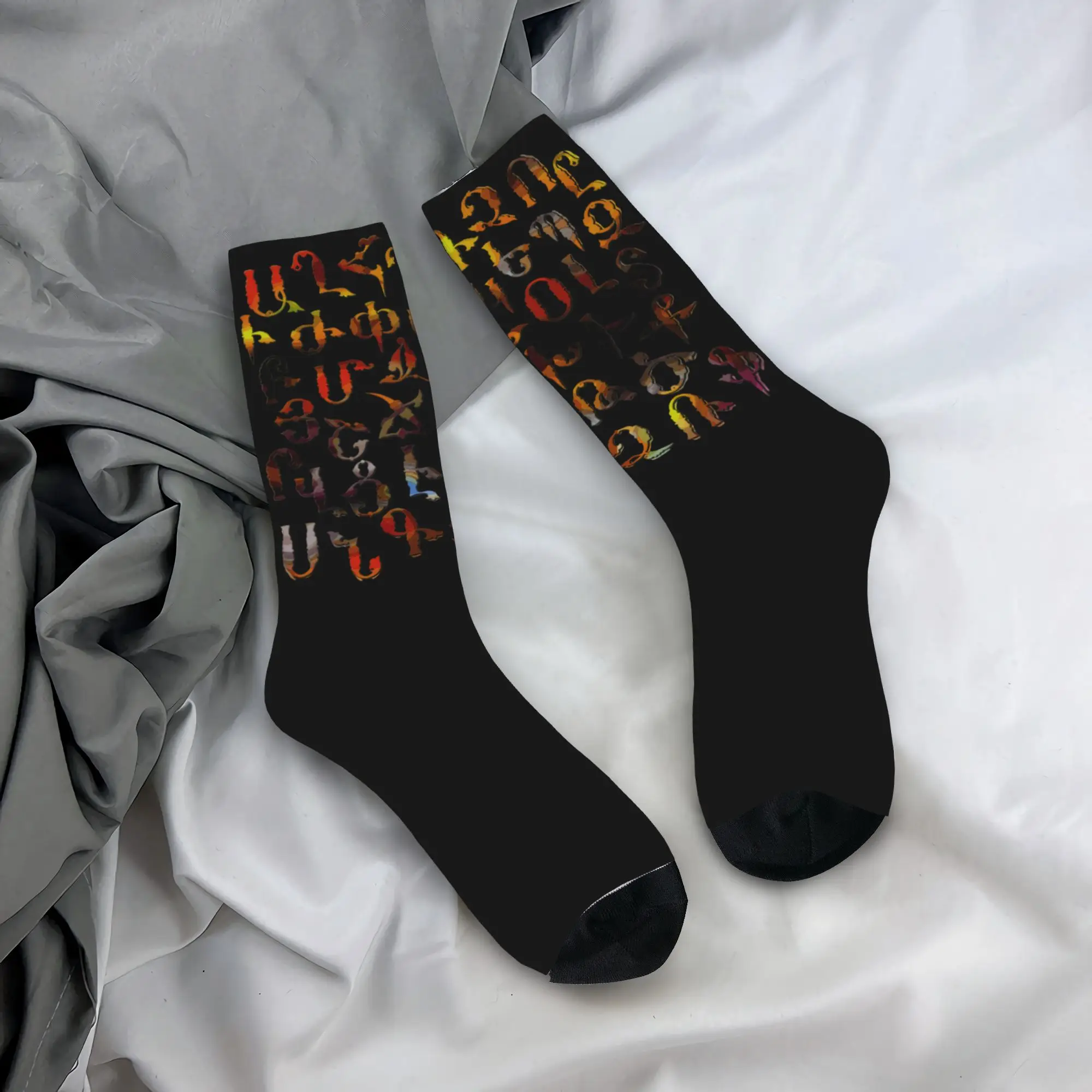 Harajuku Women Men Socks Armenian Alphabet Birds Armenia Symbols  Accessories Cute  Sport Socks All Season