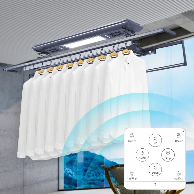 Sèche-linge de levage intelligent moderne, utilisation de balcon intelligent, cintre de plafond monté, double séchage de ciseaux, aluminium T1