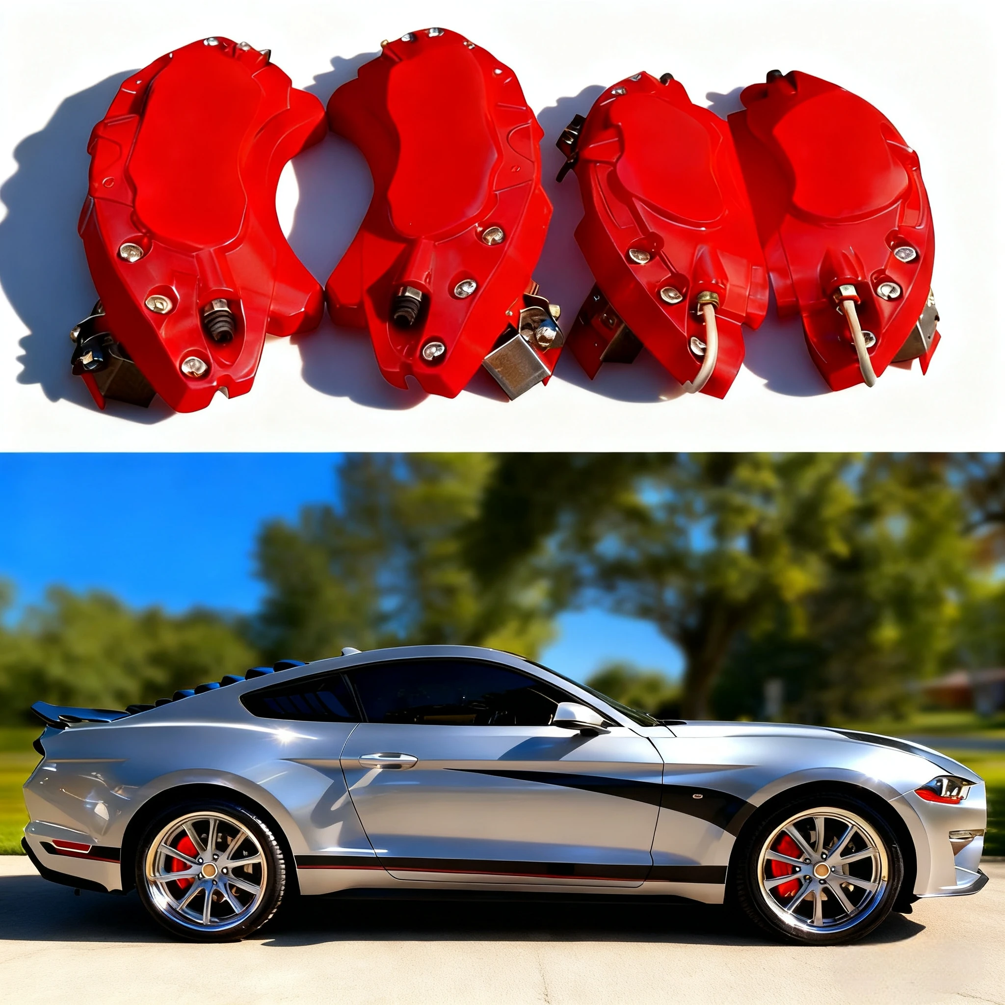 Cubiertas de Caliper Rojas de Aluminio para Ford Mustang, Explorer, Bronco, Edge, Focus, F-150, Ranger, 4 Piezas, 2012, 2015, 2018, 2022, 2025