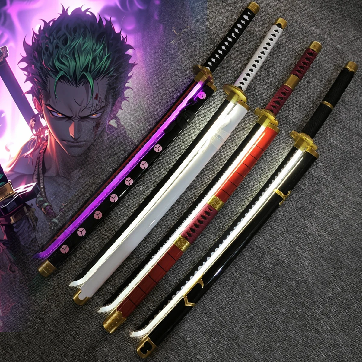 Katana Luminosa Roronoa Zoro de 40 Polegadas com Luz LED, Prop de Cosplay do Anime One Piece, Katana Samurai Japonesa Real, Presente