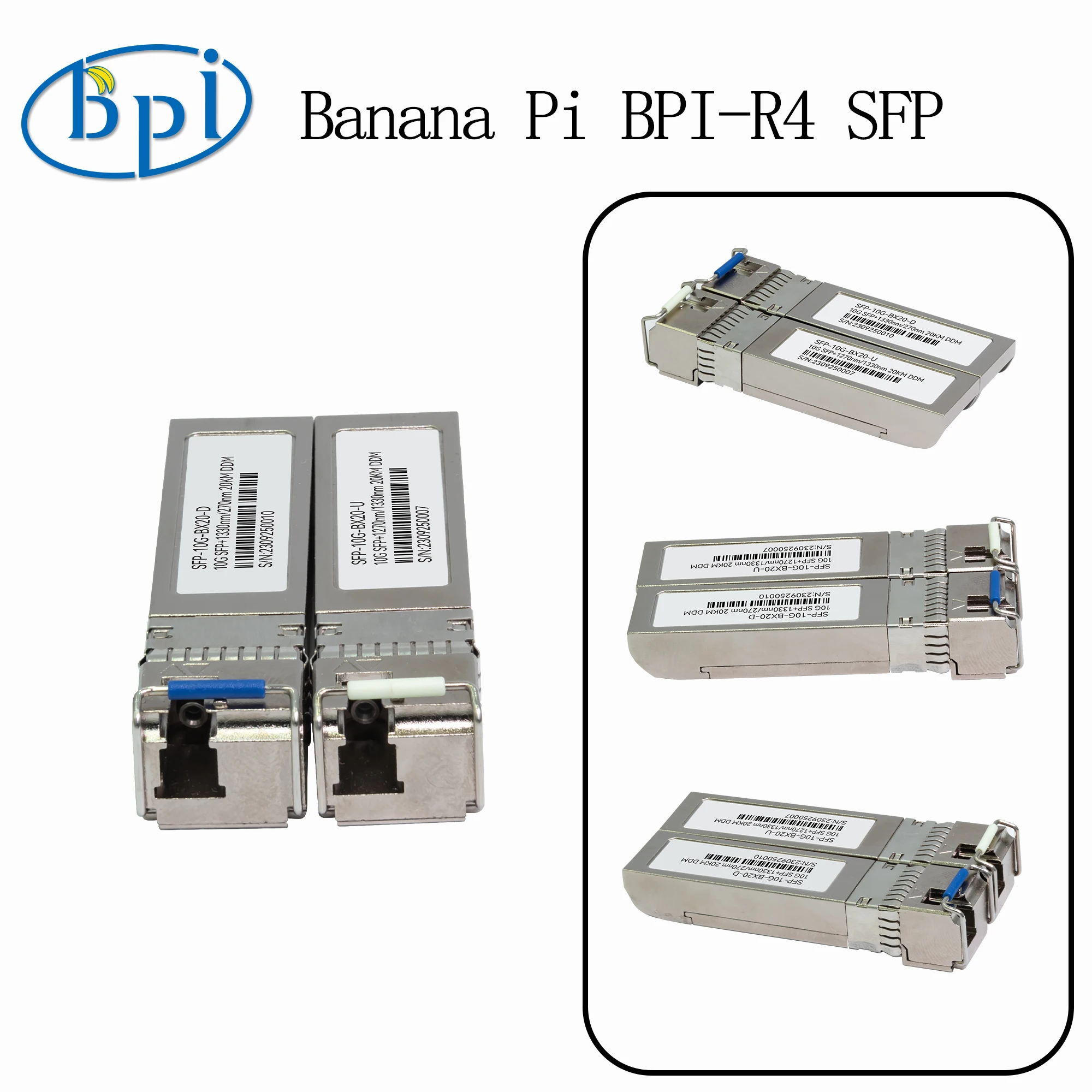 

A pair BPI-R4 10G SFP-BX20-U 20KM Optical Module Fiber Transceiver for Banana Pi BPI-R4 Router / Development Board Accessories