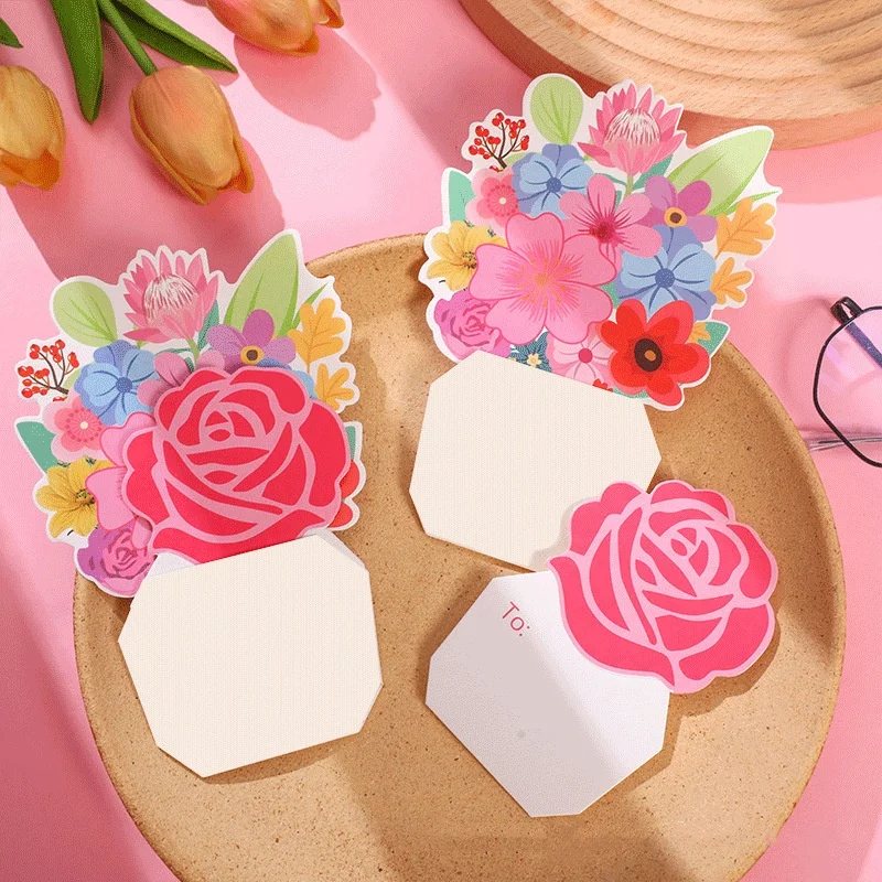 2PCS Teacher's Mother's Day Greeting Card Creative 3D Bouquet Gratitude Card Gift Birthday Holiday Blessing Card with Envelope