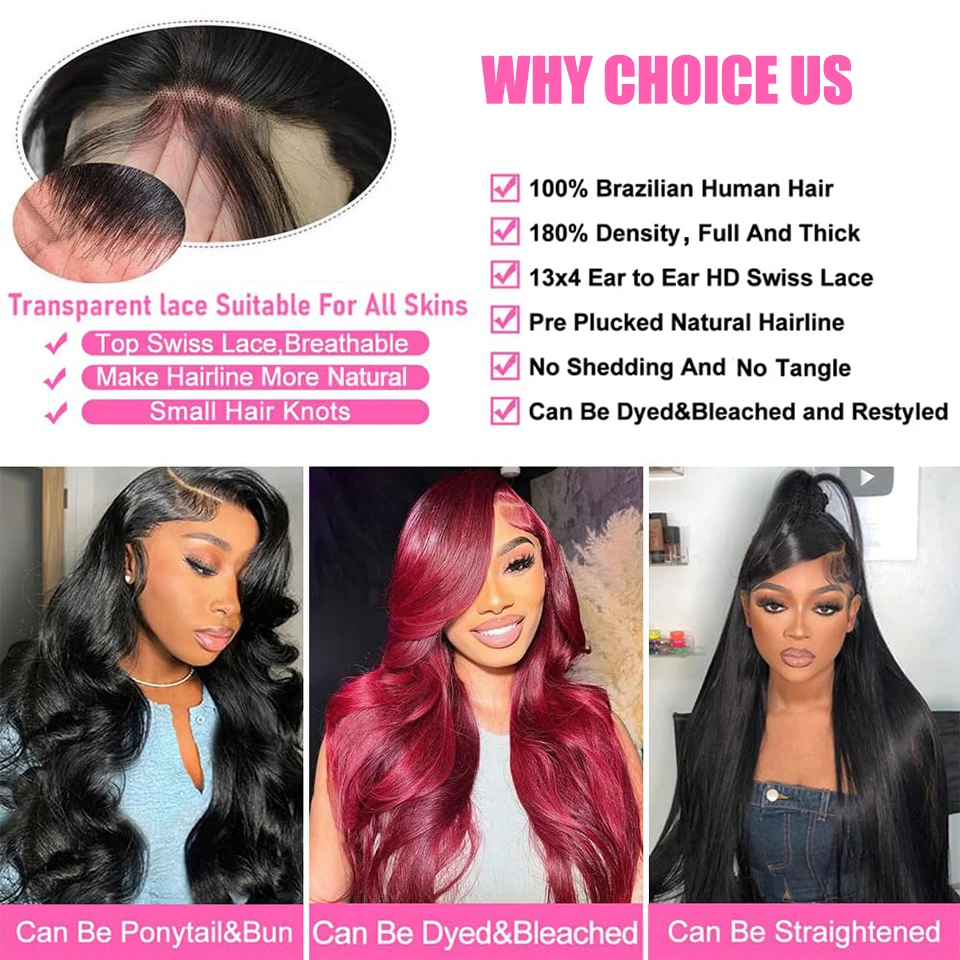 Body Wave Lace Front Wigs Human Hair Natural Color Preplucked 34 Inch 13x4 Body Wave Human Hair Lace Wigs For Women Density 180