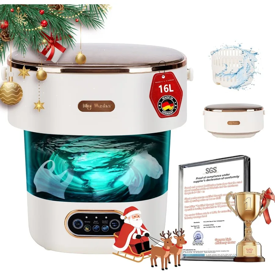 

Новая улучшенная портативная стиральная машина 5.0, 16 л, мини-складная стиральная машина с немецким высокоэффективным двигателем, сертифицированным SGS, и скрытым U-образным дизайном.