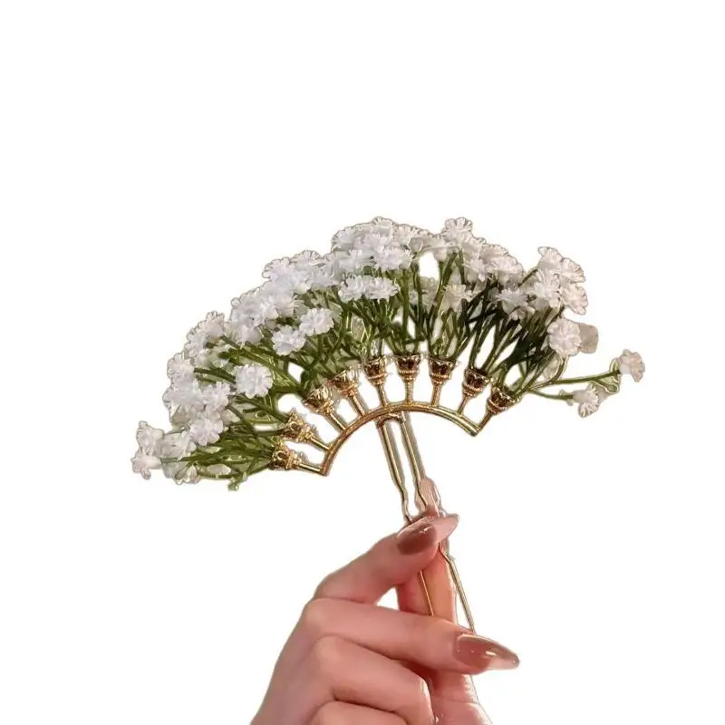 Boho-Haarnadel für Hochzeiten, Gypsophila-Kunstblume, U-Pin für Festivals, Partys, besondere Anlässe, Vintage-Brautaccessoire – Detail 5