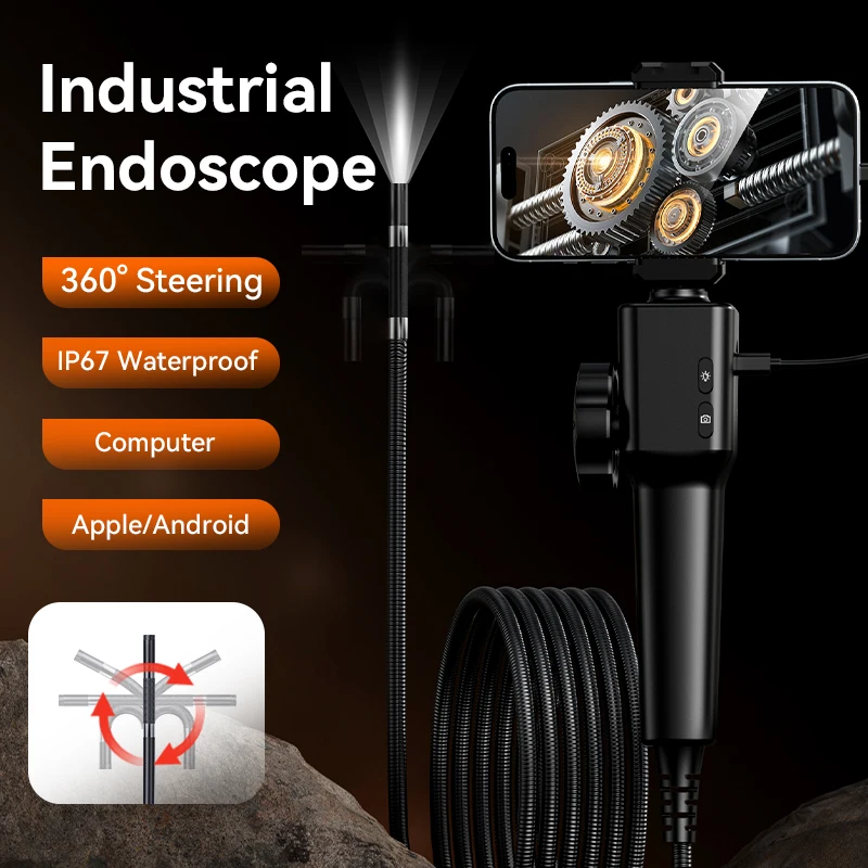 360° Bi-directional Articulated Endoscope HD1080P Automotive & Industrial Inspection Borescope Compatible with iOS and Android