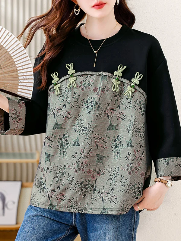 

Новая женская толстовка в китайском стиле с пэчворком, свободного кроя, с круглым вырезом, с вышивкой в стиле Вэйюй, больших размеров, осенняя, модная, традиционная