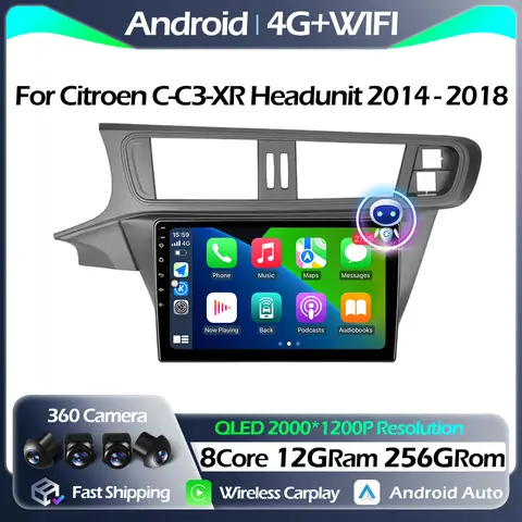 QLED 와이파이 안드로이드 자동 카플레이, 시트로엥 C-C3-XR 헤드유닛 2014-2018, 자동차 라디오 멀티미디어 비디오 플레이어, 내비게이션 GPS, BT