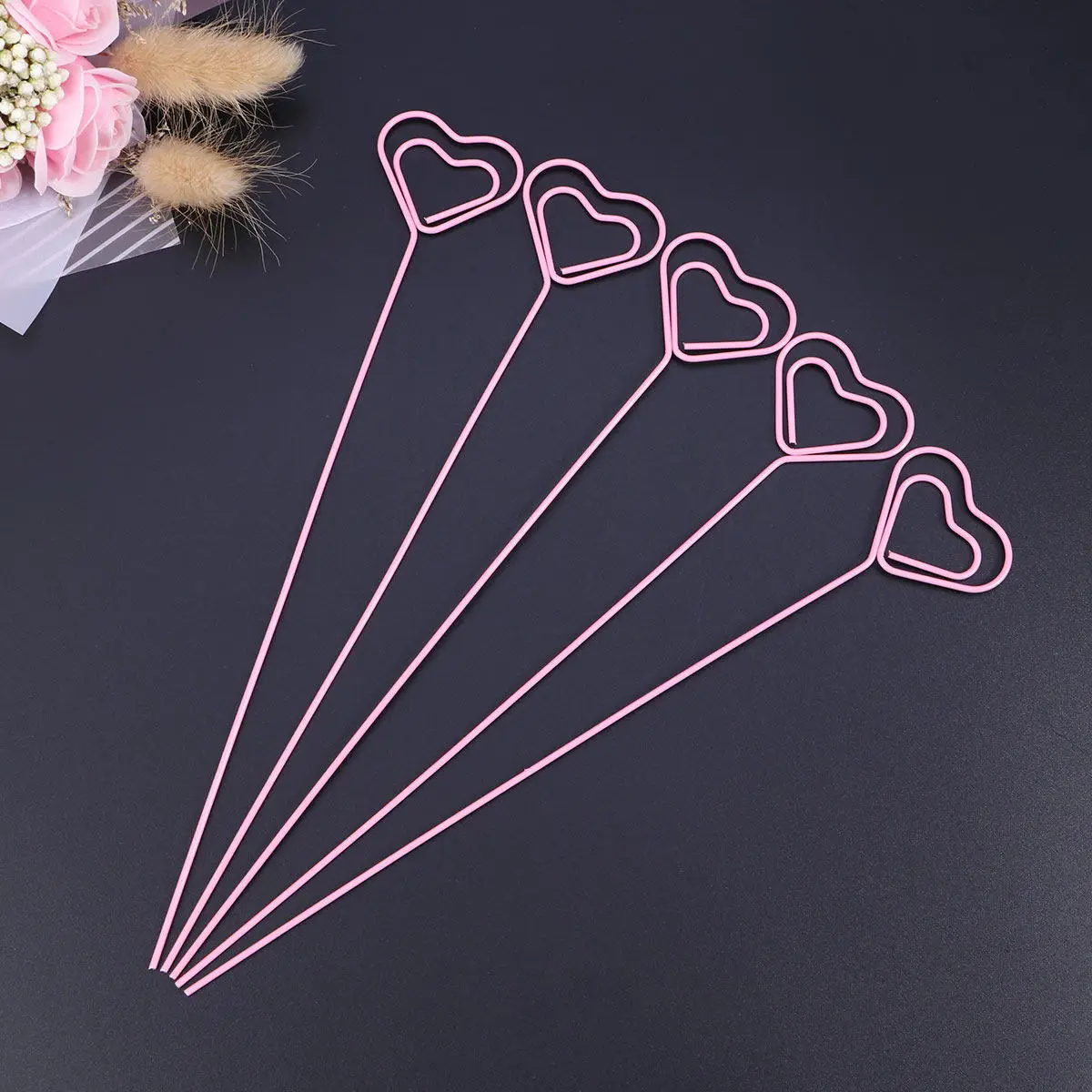 10Pcs Metal Photo Clip Love Heart Design Memo Holder Table Display Stand for Home Office Party Wedding Decoration Pink 1.2x200mm