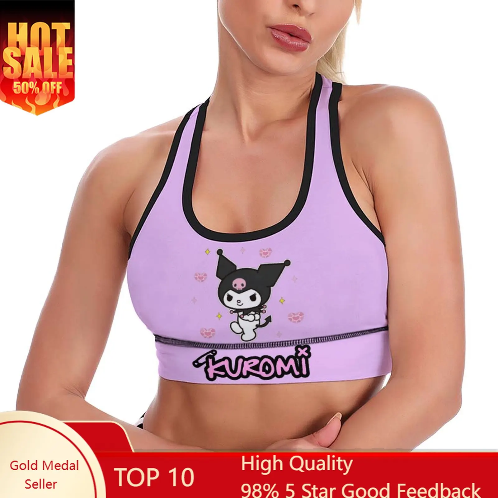 

Kuromi Sports Tank Top Womans Yoga Vest Sanrio Cartoon Sexy Crop Tanks Cute Racerback Tops Soft Undershirt