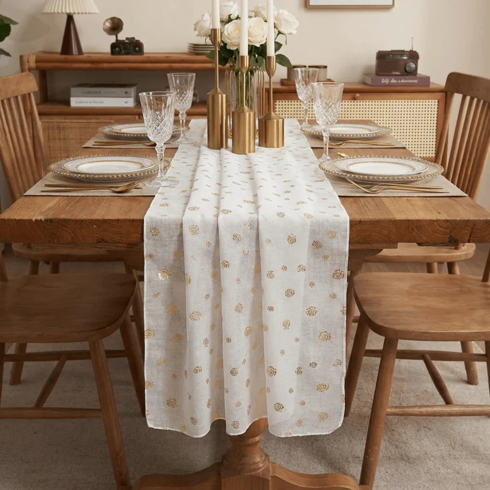 Creative Light Luxury Rose Gauze Tablecloth Stain Resistant Exquisite Sheer Tablecloth Soft Dining Table Cover Party