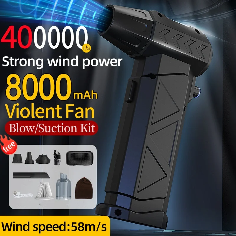 

Mini Turbo Jet Fan 400000RPM Powerful Air Blower 8000mAh Battery Vacuum Dust Cleaner Strong Winds 58m Brushless Turbo Jet Blower