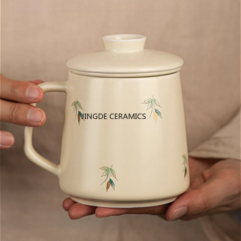 National Style Ceramic Tea Cup Household Mug with Lid Office Cup Ceramic Filter Screen Tea Ceremony Accessories Chinese Style