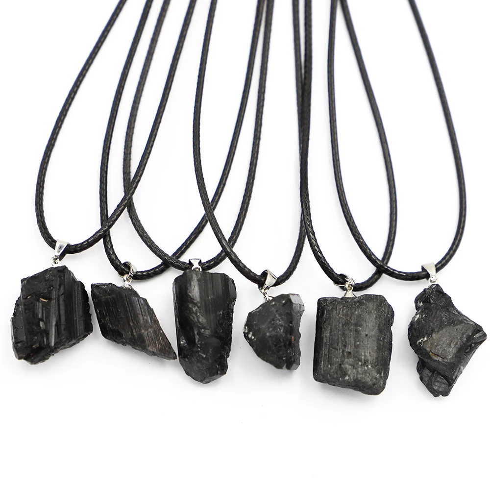 1pc Natural Black Tourmaline Necklace Mineral Rock Chakra Jewelry omen Quartz Crystal Stone Pendant for Man Irregular Shape