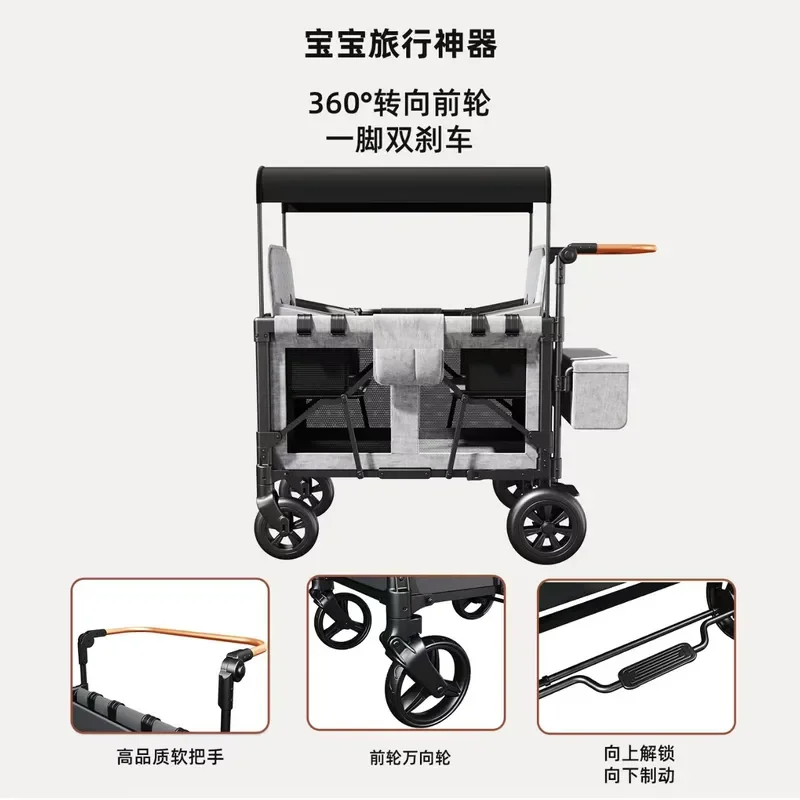 Factory Direct Double Baby Stroller for Twins Sit or Lie Down Folding Pram with Mountain Bike Wheels Essential Camping Gear