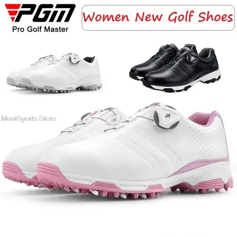 Pgm Women Golf Shoes Lightweight Women Leisure Sport Sneaker Ladies Waterproof Breathable Anti-Slip Golfing Shoes Quick-Lacing