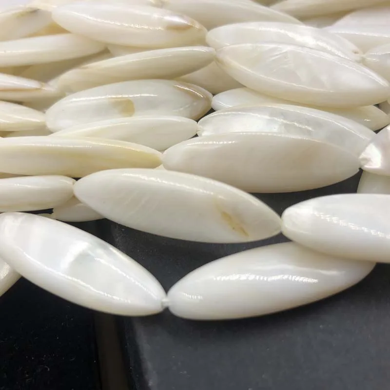 ELEISPL JEWELRY Lots 12 Strands Smooth Shell Mother of Pearls Oval Beads 10x28mm #22010329-1