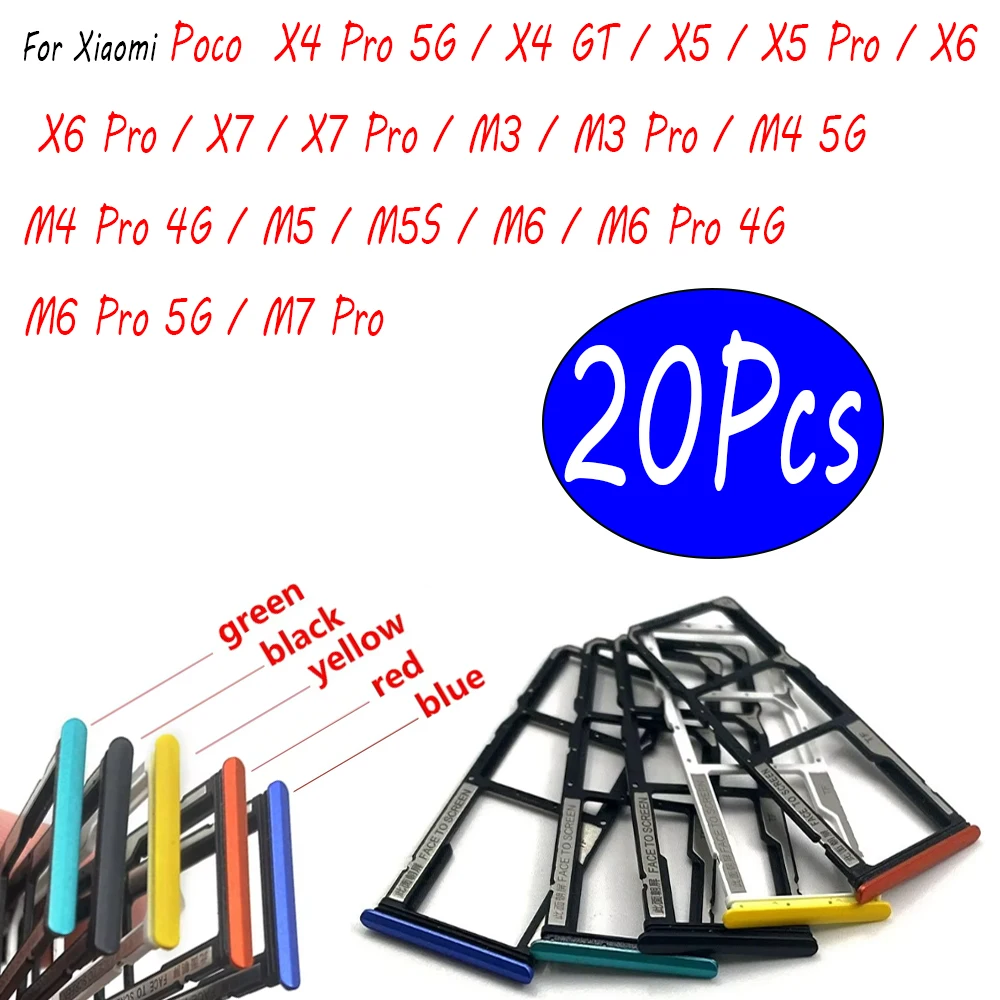 

20 шт., держатель лотка для ящика SIM-карты, детали адаптера для Xiaomi Poco X4 GT X5 X6 X7 M3 M4 M5 M5S M6 M7 Pro 4G 5G Dual Card