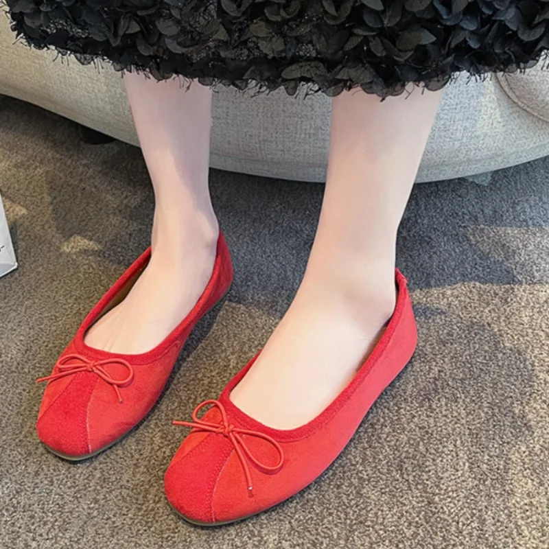 

Замшевые туфли на плоской подошве, новые летние туфли с круглым носком и мелким горлышком, мягкая подошва, противоскользящие, износостойкие туфли с низким берцем