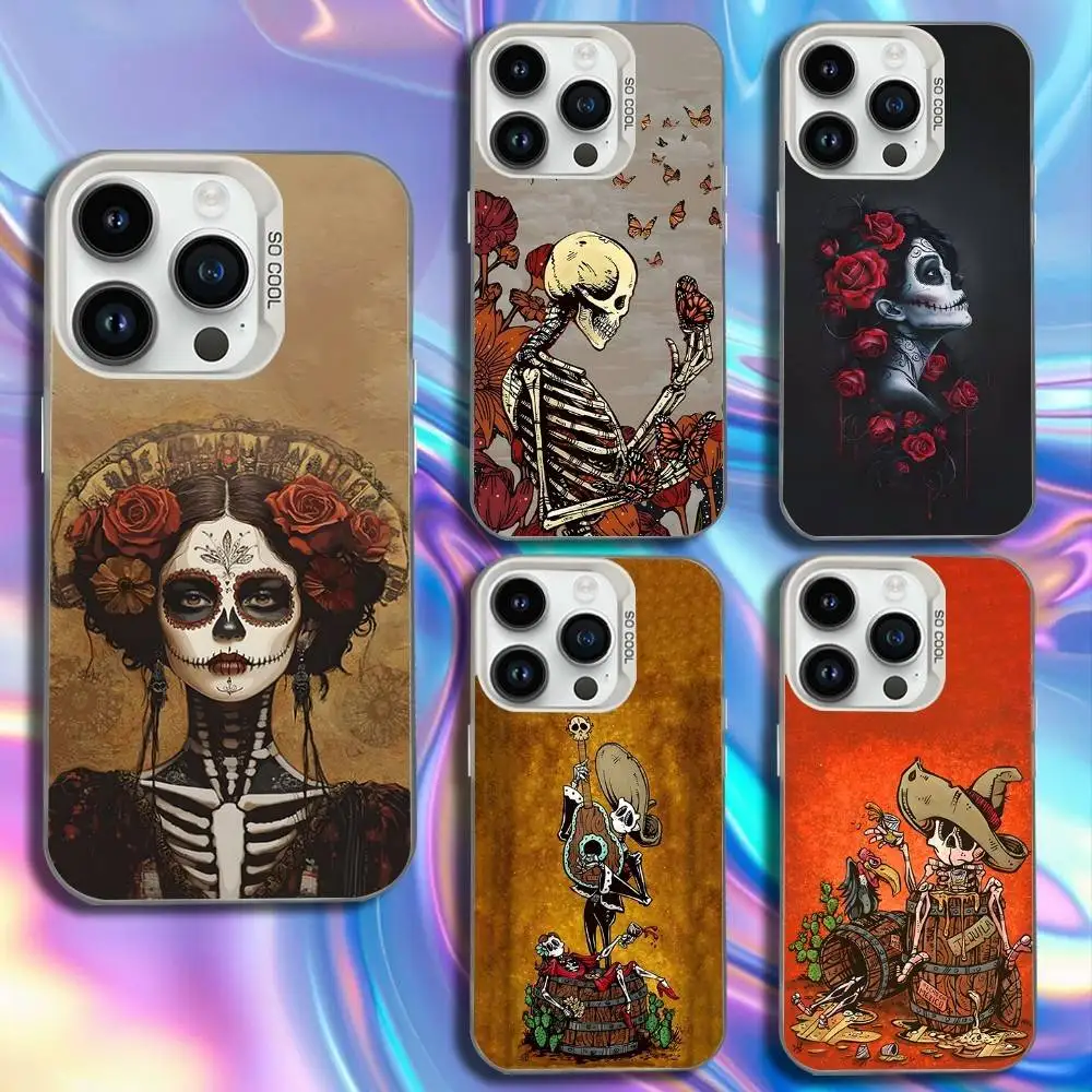 

Day of the Dead Mexican Catrina Skull Phone Case For iPhone 17,16,15,14,13,12,11,Mini,Pro,SE,MAX White Matte Shockproof Cover