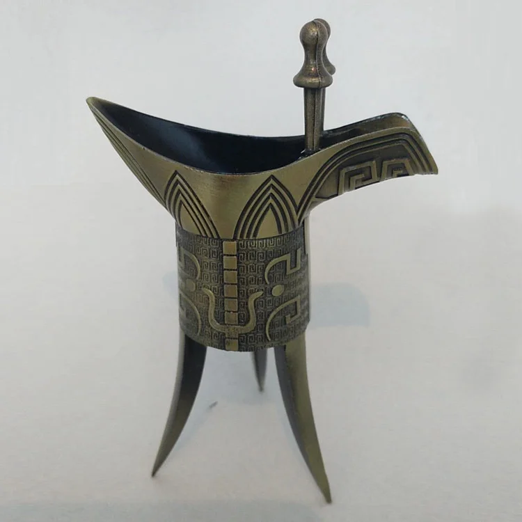 Retro Triangle Wine Cup Bronze glass Ancient Chinese Emperor Vessel Goblet