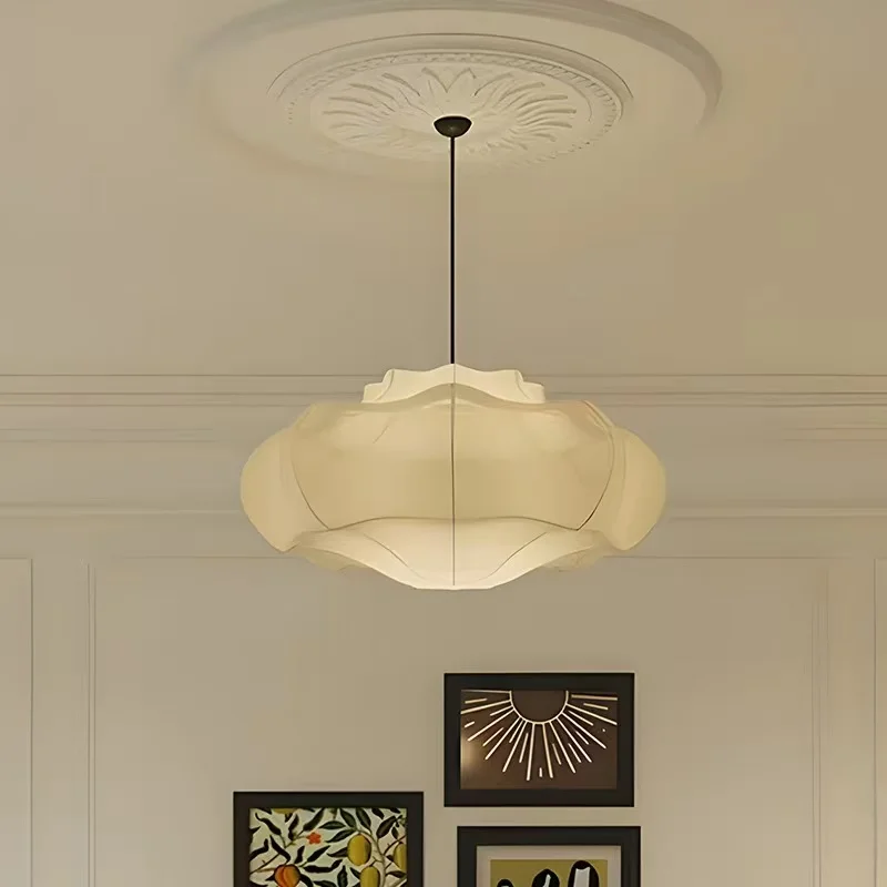 

Подвесной светильник Wabi-sabi из ткани с LED-подсветкой E27, шелковая люстра для островной стойки, кафе, лофта, домашнего декора, дизайнерская лампа