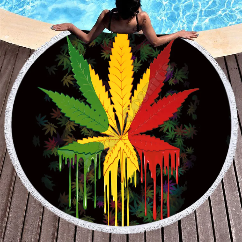 

Towel Beach Towel Shawl Fast Drying Swimming Gym Camping Big Round Beach Towel Weed 3D Printed Beach Towel 01