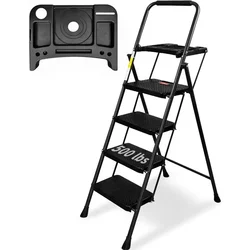 3 Step Ladder, Folding Steps Stool， Wide Anti-Slip Pedal, Lightweight 500lbs Ladders for Adults