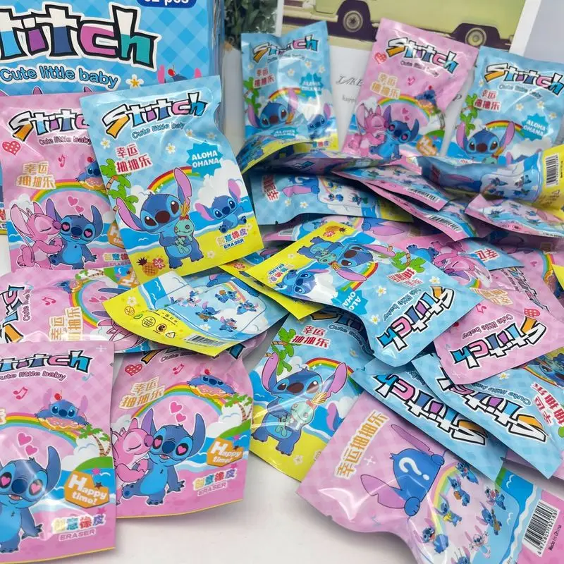 Stitch Eraser 32pcs Disney Kawaii Student Stationery Cartoon 3d Blind Bag Pencil Eraser Cleaning Tools Cute School Gifts Office image 5