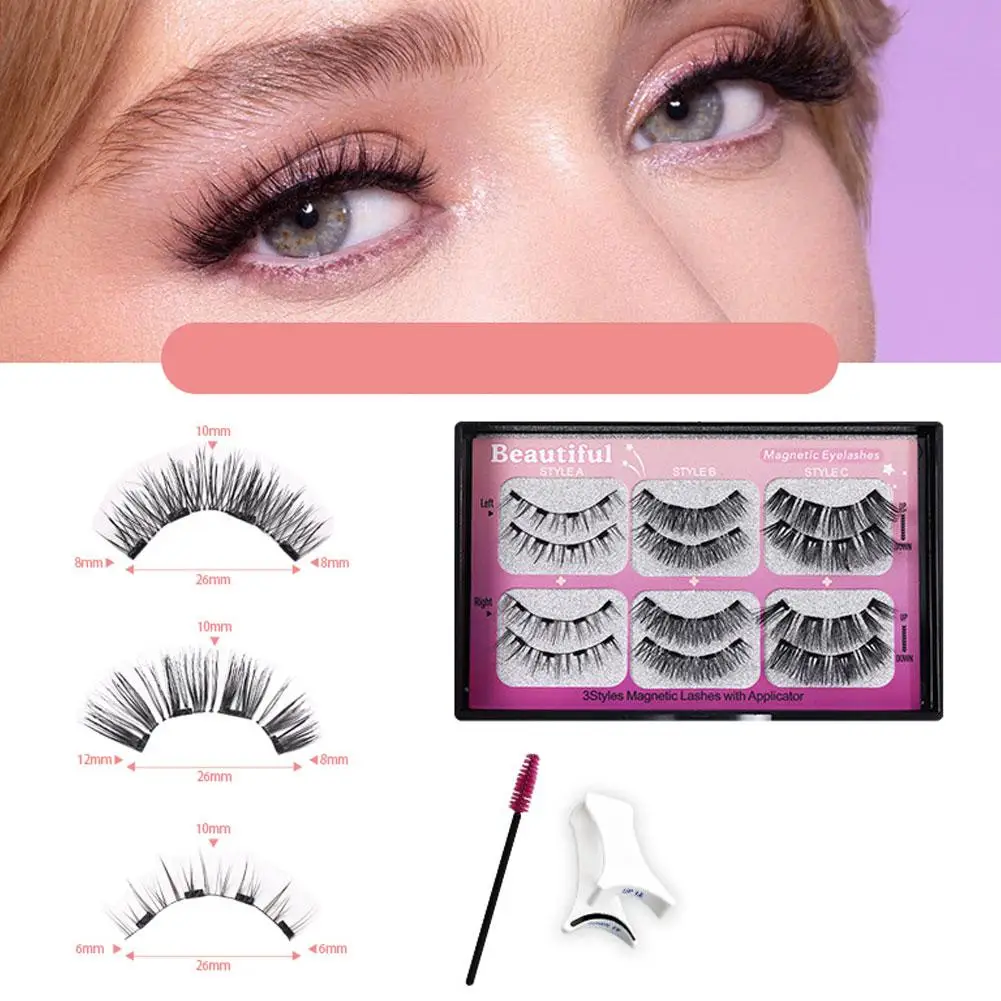3 paia di ciglia magnetiche fatte a mano soffici ciglia finte visone riutilizzabili ciglia finte naturali e set di pennelli magnetici per il trucco