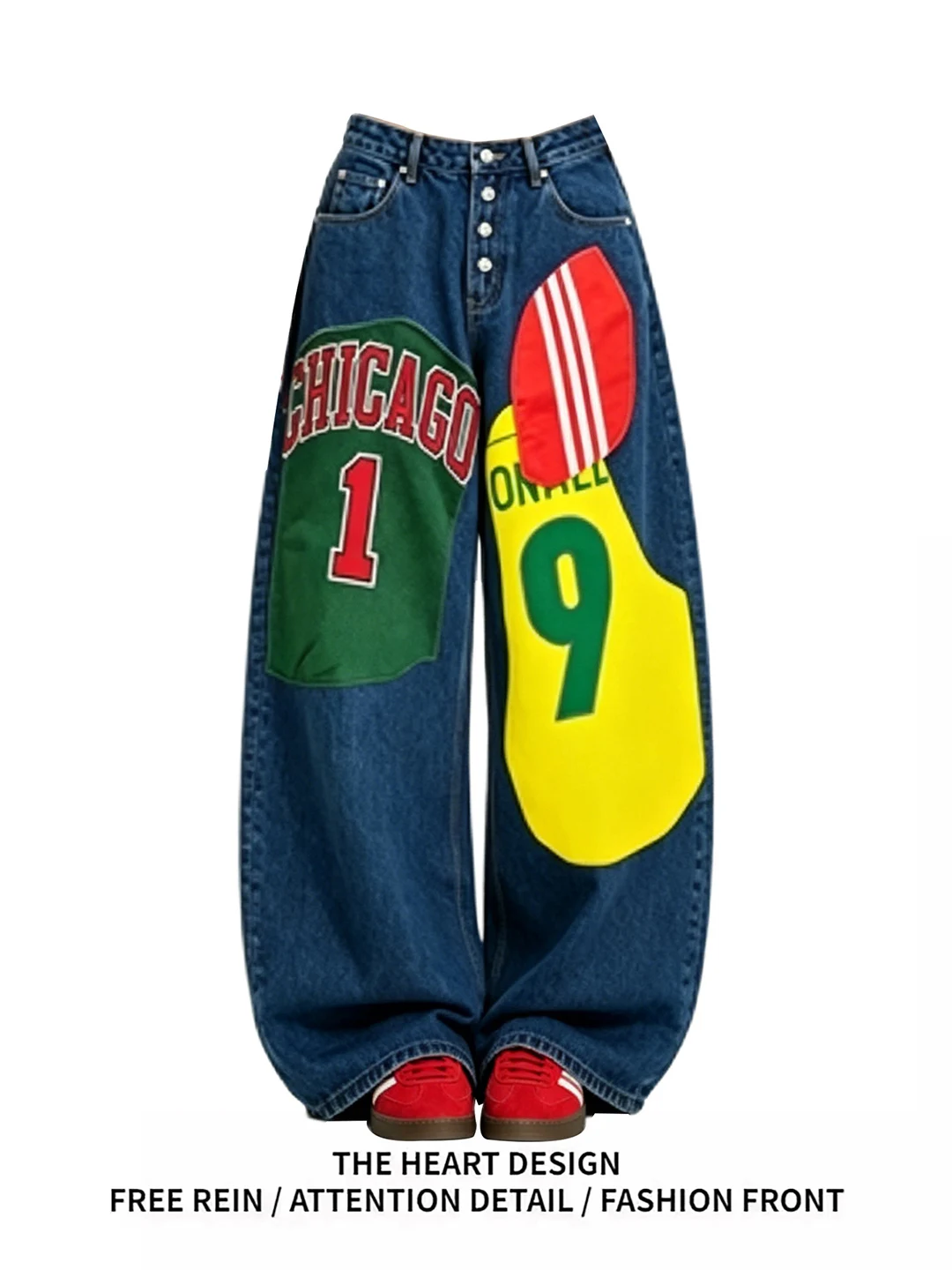 

Loose Wide Leg Denim Jeans Women Summer Spicy Lazy Style Printed Casual High Waist Blue Cotton Trousers for Young Ladies