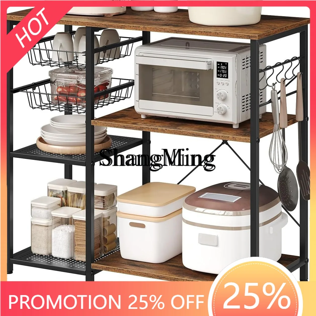 

FG household multi-layer floor-to-ceiling side cabinet microwave oven storage space kitchen shelf
