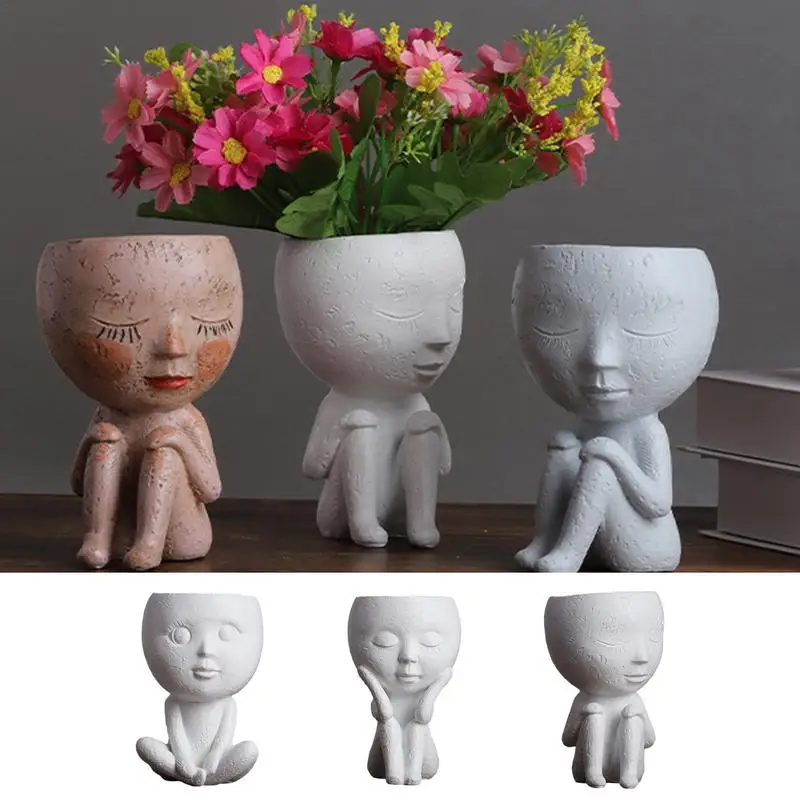 

Cute Plant Pot Resin Planter Flower Pot In Little Girl Shape Indoor Outdoor Ornaments Planting Pots For Courtyard Living Room