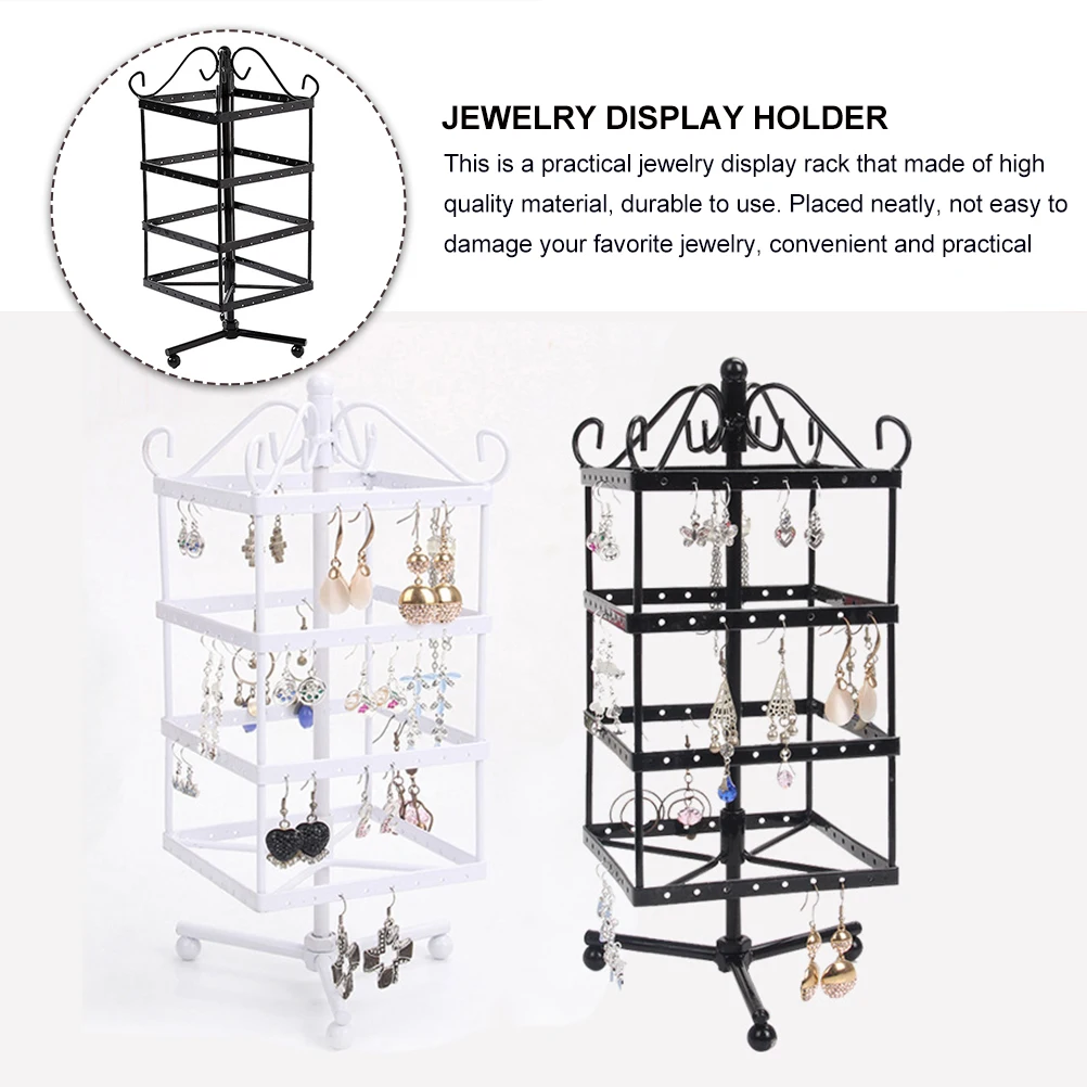 

1Pcs Square Jewelry Display Rack with Rotating Base Iron Storage Organizer for Earrings Necklaces Compact Design Home Decor Gift