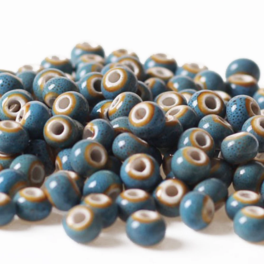 50pcs 6mm Multicolored Ceramic Beads Round Spotted Beads Big Hole Spacer Loose DIY Necklace Bracelet Jewelry Supplies