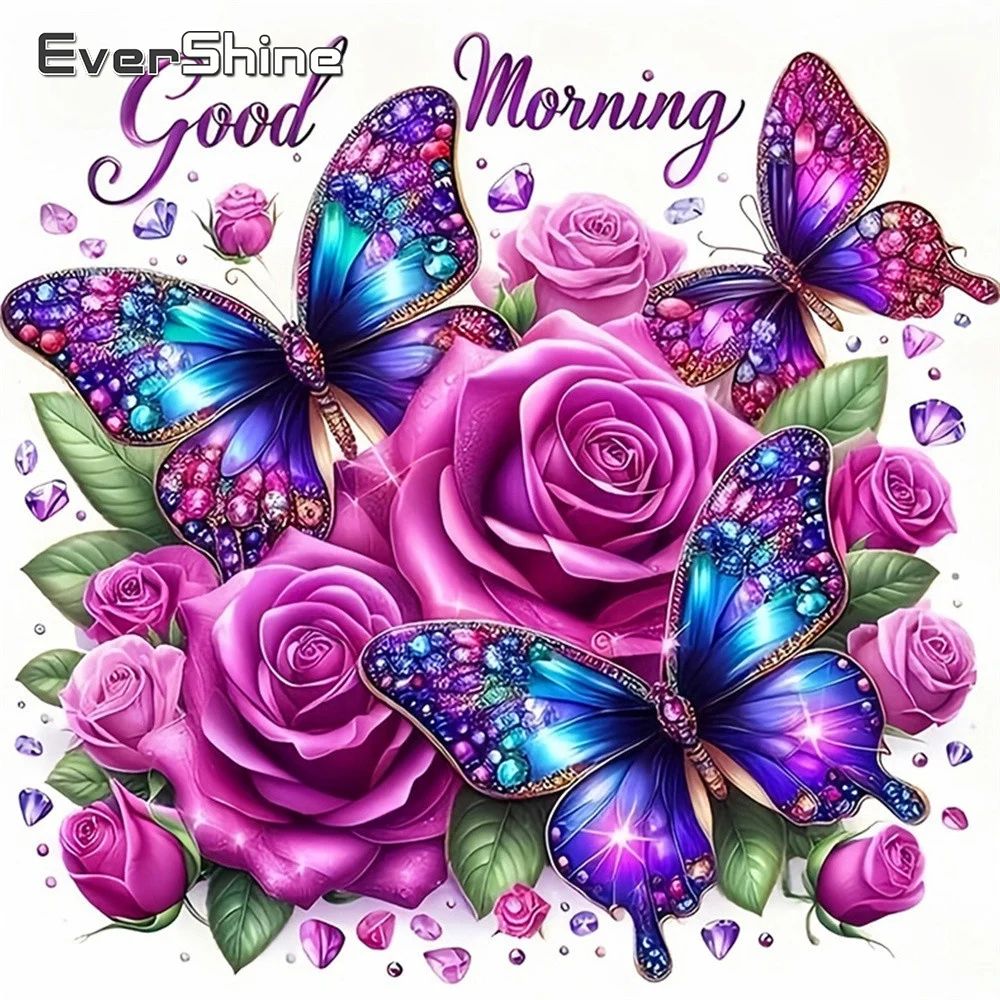 Evershine Diamant-Stickerei Rosenblüte Vollbesatz Bild Mosaik Schmetterling DIY Strass-Malerei Text Handgemachtes Geschenk