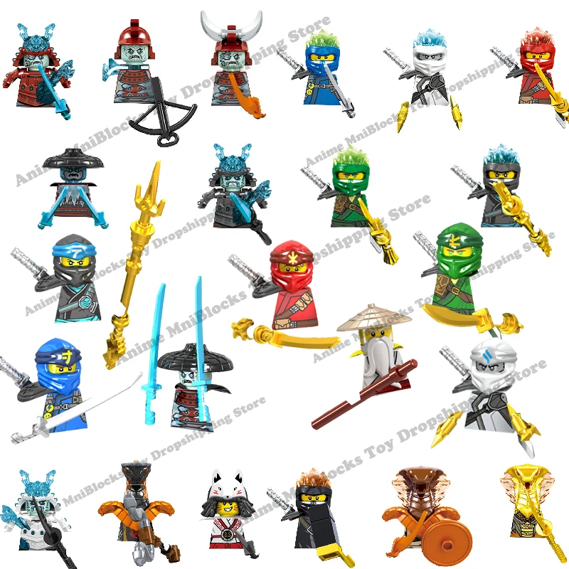 Anime Ninja Figs Jay Cole Kai Brown PYRO Snake Gold PYRO Snake Bricks Mini Action Toy Figura Building Blocks Assembly Toys