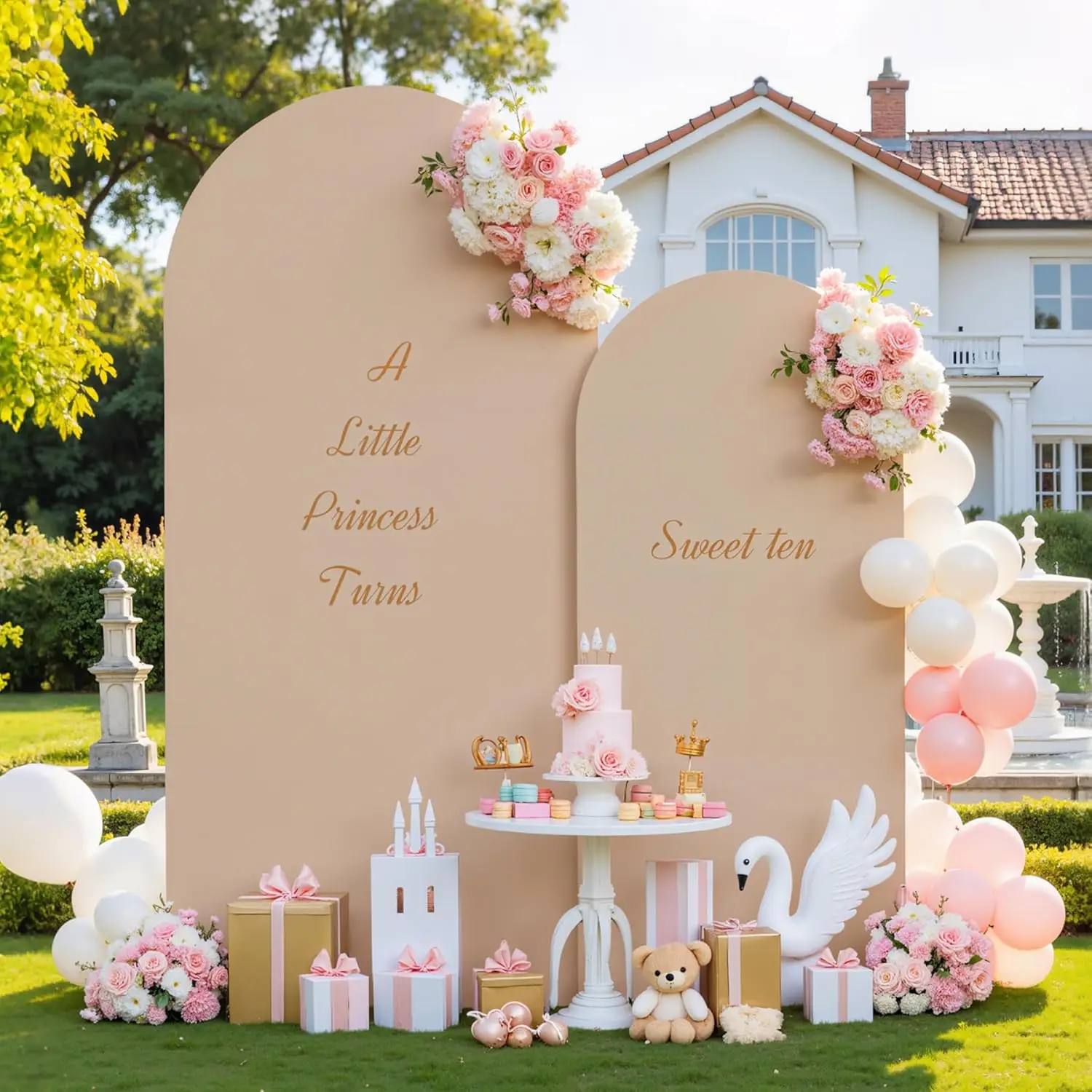 

Solid Color Beige Arch Backdrop Cover Spandex Fitted Wedding Birthday Party Ceremony Banquet Decoration Brown Arch Background