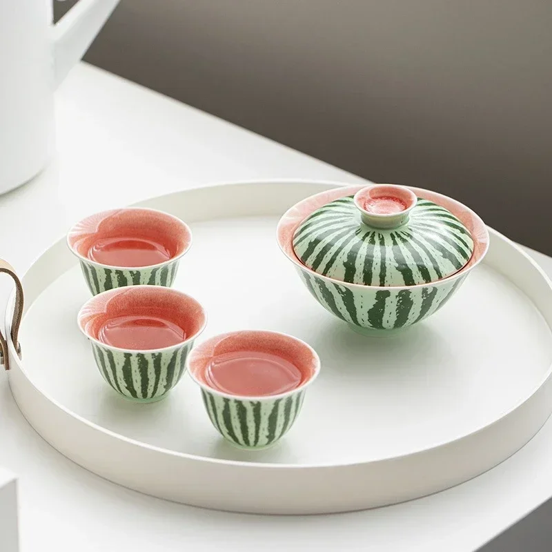

Watermelon Gaiwan For Tea Cute Tureen With Lid Teaware Set Green Chinese Porcelain Tea Bowl Chawan 's