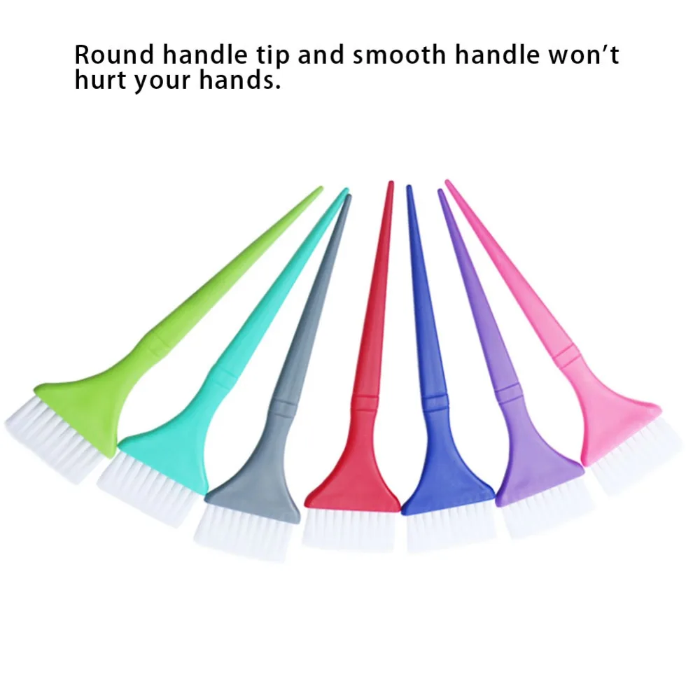 7PCS Professional Hair Dyeing Brush Set Soft Brush Rainbow Colors Hair Coloring Brush Long Handle Hair Coloring Tool Kit