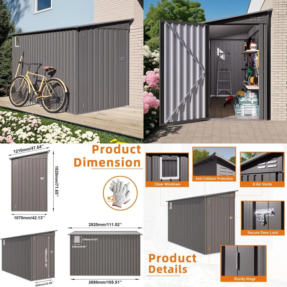 

Наружный сарай для хранения вещей 4x9 футов с запирающейся дверью, окном, наклонной крышей и двумя вентиляционными отверстиями