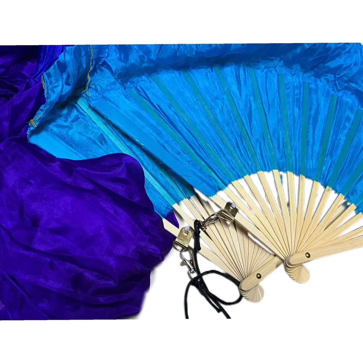 100% Real Silk Fan Veils for Belly Dance Flag Folding Silk Fan Chinese Gradient Hand Made Dyed Fan Tie-dye ColorRope Throw