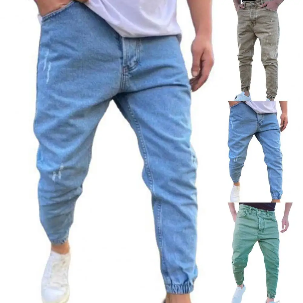 

2023 Autumn Slim Fit Men's Jeans Pure Color Casual Elastic Waist jeans Beam foot Trousers Streetwear Jogger Denim Pants Male