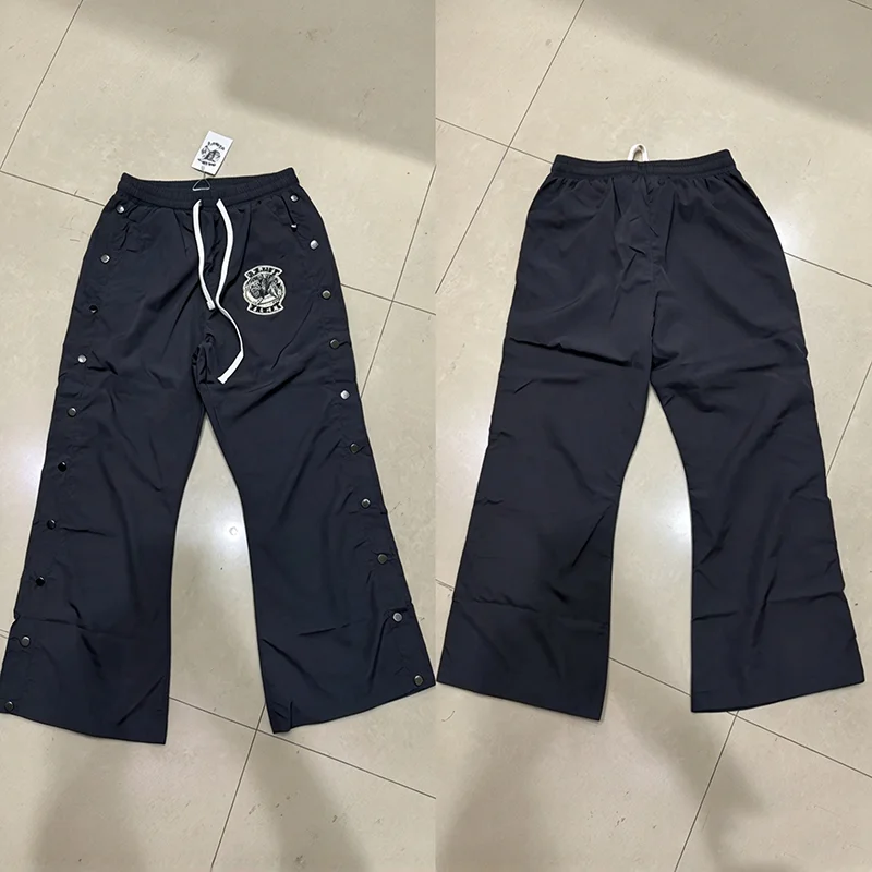 New SAINT VANITY Black Casual Flared Trousers Men Embroidery Logo Side Snap Button Design Pants