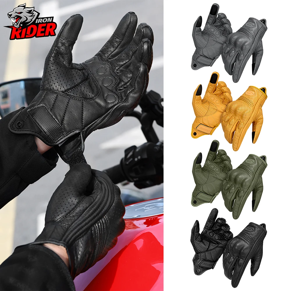 Summer Motorcycle Gloves Anti Fall Breathable Anti Slip Touch Screen Gloves Retro Motorcycle Gloves Unisex Riding Gloves