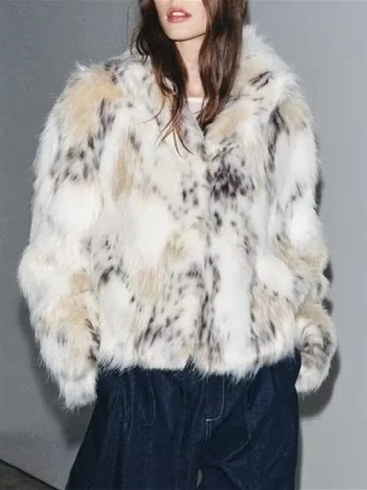 Nuevo Otoño Faion sensación de gama alta abrigo de mujer efecto piel Artificial estampado de leopardo de nieve largo Sve Stand Collar Jaet