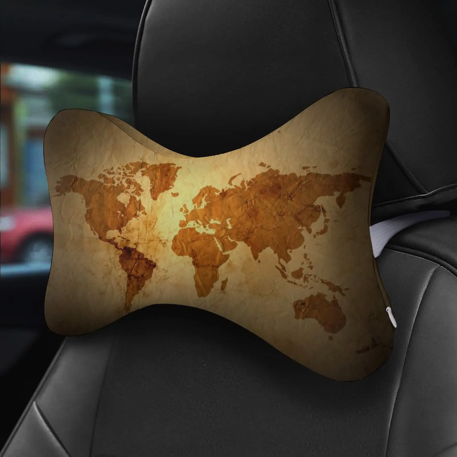 Old World Map Car Neck Pillow Memory Foam Seat Headrest Pillow Rest Travel Portable Cute Vertebra Relax